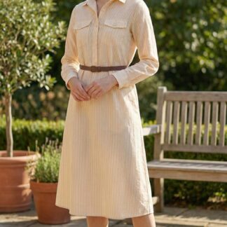 Classic Pink Striped Belted Shirt Dress -M