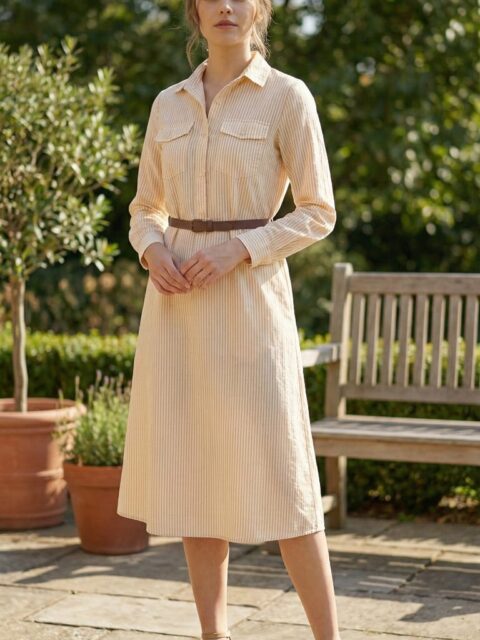 Classic Pink Striped Belted Shirt Dress