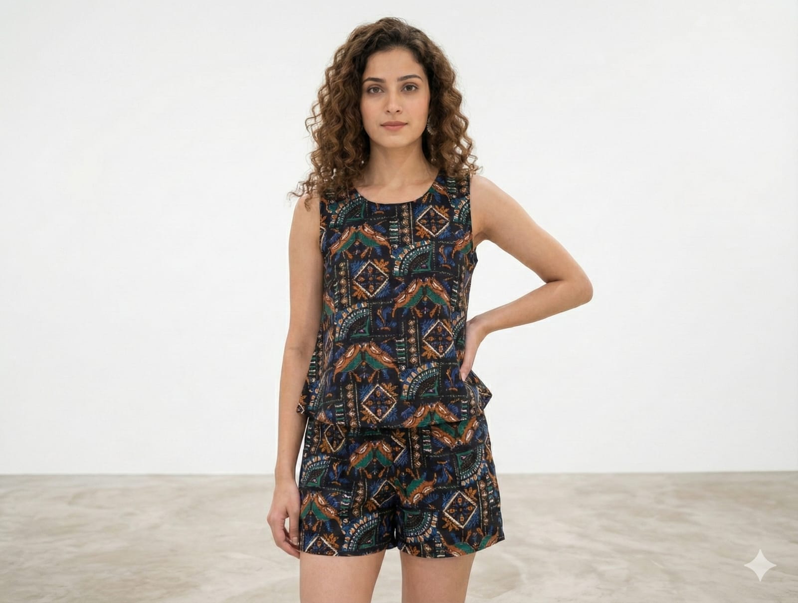 Stylish Multicolour Tribal Printed Top and Short for women