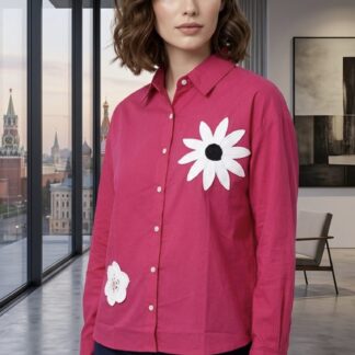 Fabrisa Creation Women's Stylish Floral Patchwork Button-Down Shirt | Casual Collar Neck Top for Girls Pink-S