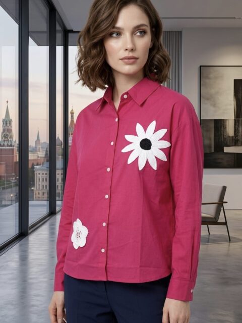 Women's Stylish Floral Patchwork Button-Down Shirt