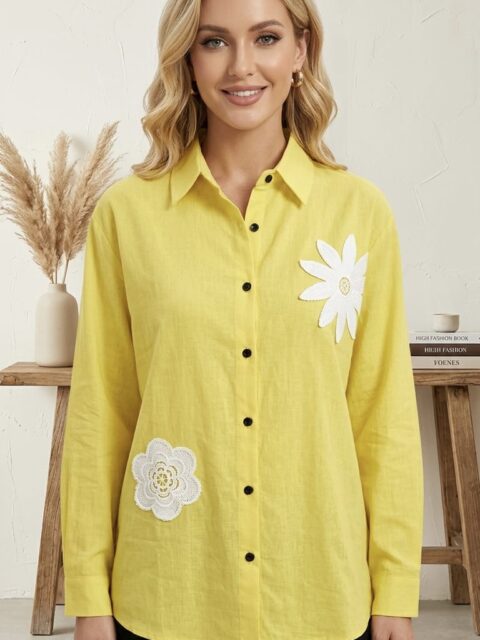 Women's Stylish Floral Patchwork Button-Down Shirt
