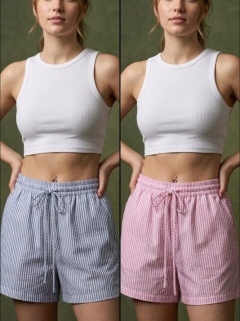 Women's Striped Casual Cotton Shorts — Pink & Blue Combo